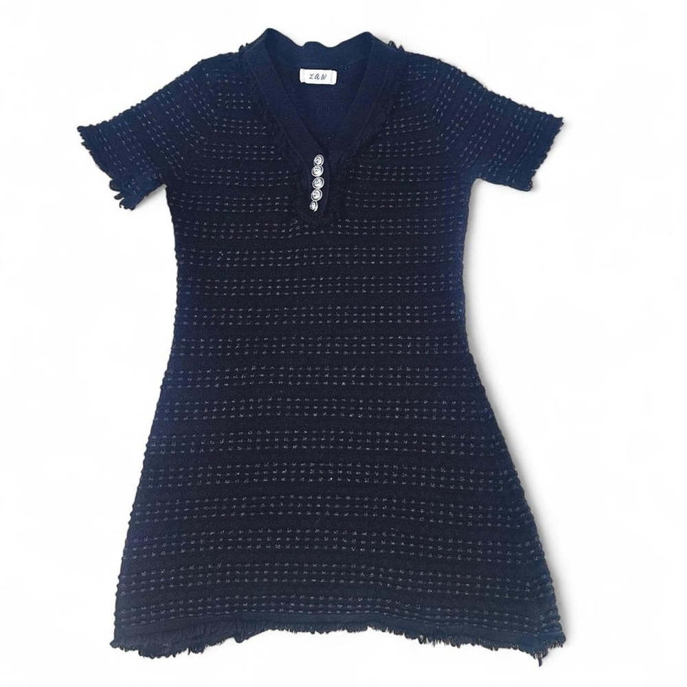 Women’s Y2K vintage Zaw Black and silver Frayed knitted crochet tweed mini dress